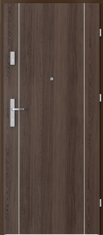Drzwi wejściowe do mieszkania AGAT Plus intarsje 1 Okleina Portaperfect 3D **** Dąb Hawana